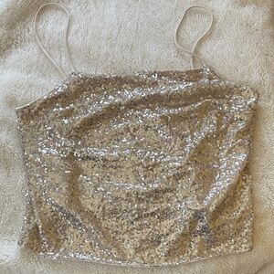 Sequin Cami Tank Top - Silver